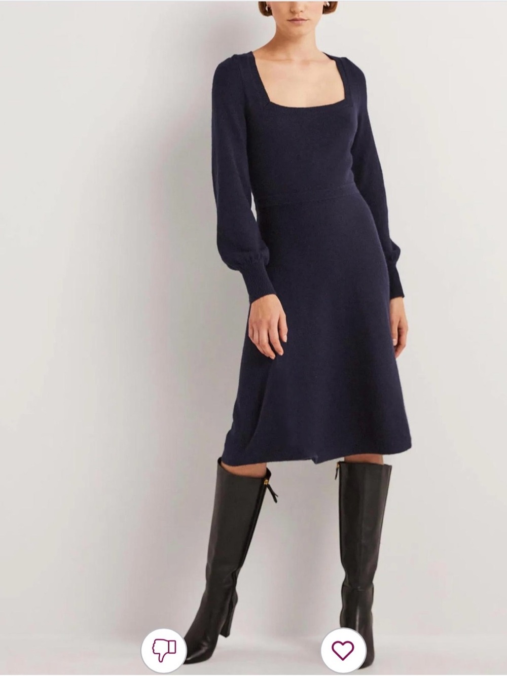 Boden Square Neck Fit & Flare Wool Blend Midi Knit Dress
